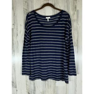 Joie Tunic Top Size XS 100%‎ Linen Blue Stripe Semi Sheer Scoop Neck Lightweight